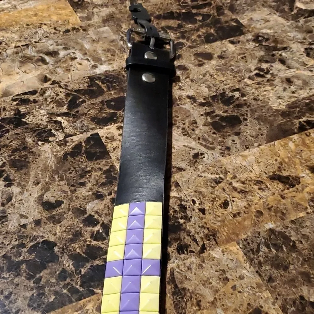 1.5 inch pyramid studded belt - yellow and purple